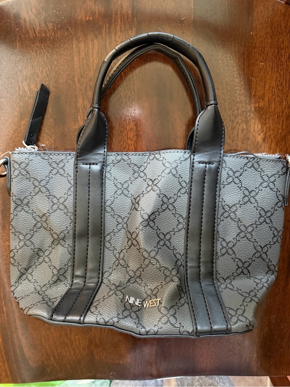 Nine West Black Gray Monogram Tote